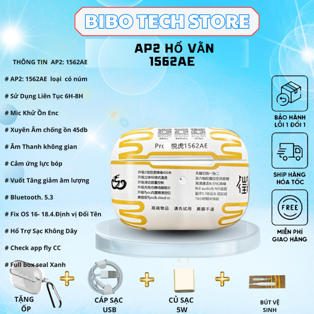 Tai Nghe Không Dây Pro2 Hổ Vằn 1562AE | BT 5.3 – ENC – Chống Ồn 45dB – Cảm Biến | Quà Tặng