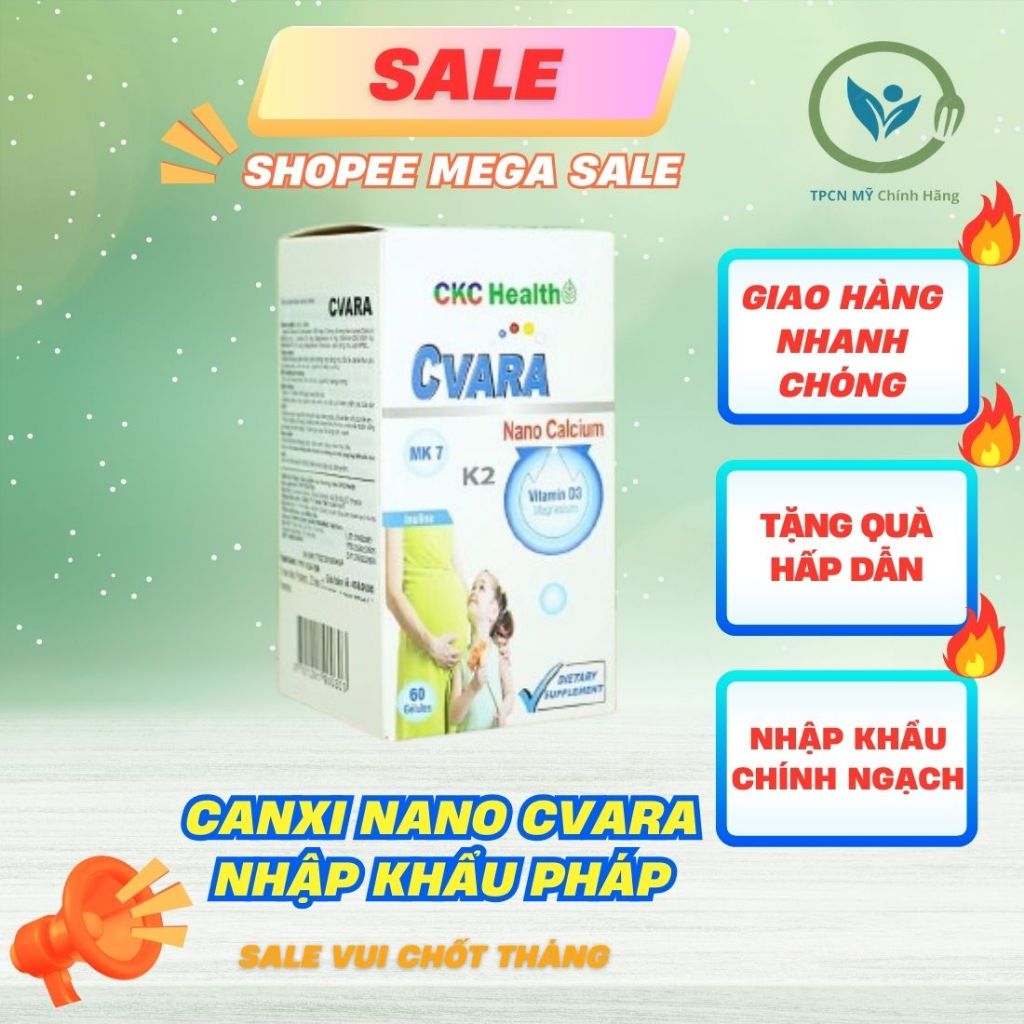Viên uống Canxi CVARA CKC Health Nhập khẩu PHÁP hộp 60 viên Nano Calcium Carbonate, magnesium, D3,K2