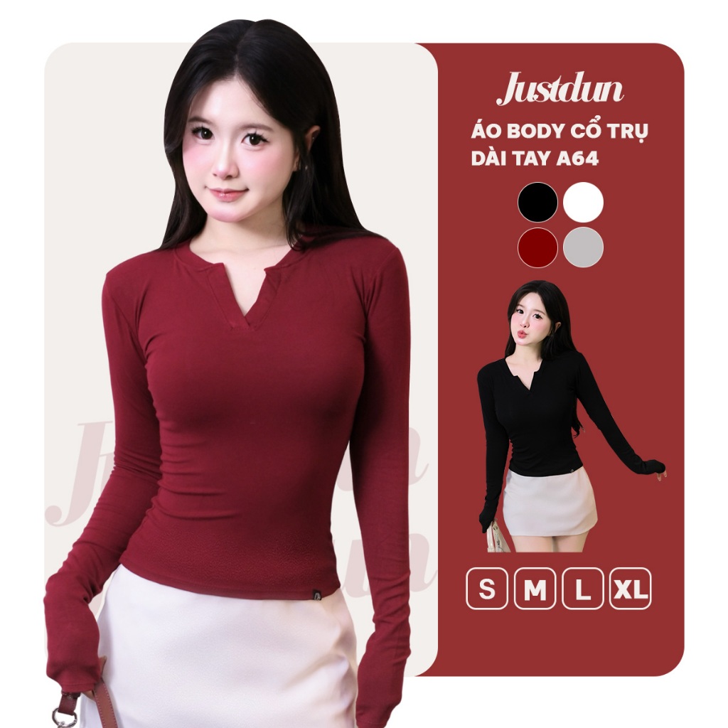 Áo Cổ Trụ Nữ Tay Dài JUSTDUN A64 - Vải Cotton Cao Cấp Mềm Mịn, Co Giãn Thoải Mái, Tôn Dáng