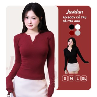 Áo Cổ Trụ Nữ Tay Dài JUSTDUN A64 - Vải Cotton Cao Cấp Mềm Mịn, Co Giãn Thoải Mái, Tôn Dáng