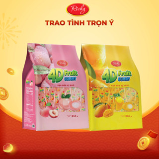   DEAL MỞ BÁN  RA MẮT SẢN PHẨM MỚI Combo 2 Hộp Túi Kẹo Dẻo Vị Trái Cây Richy 4D Fruit Gummy 2 Vị Xoài & Đào 
