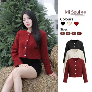  Áo Khoác Dạ Tweed Len Thỏ Nữ Croptop Cổ Tròn Dài Tay 2 Lớp MiSoul 517 Bigsize Áo Dạ Dáng Lửng Form Tiểu Thư Sang Trọng 