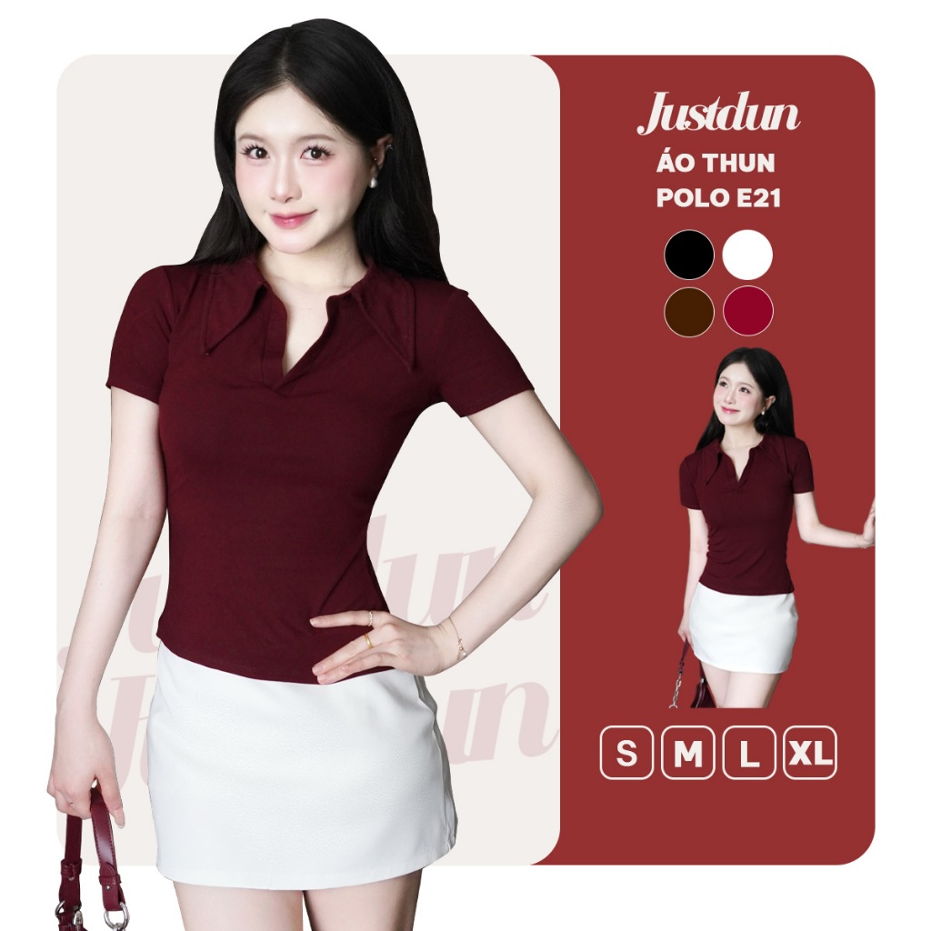 Áo Thun Nữ Polo JUSTDUN E21 – Cổ Sơ Mi Cotton Mịn Cao Cấp, Form Ôm Đẹp, Co Giãn Thoải Mái,Thanh Lịch | BigBuy360 - bigbuy360.vn