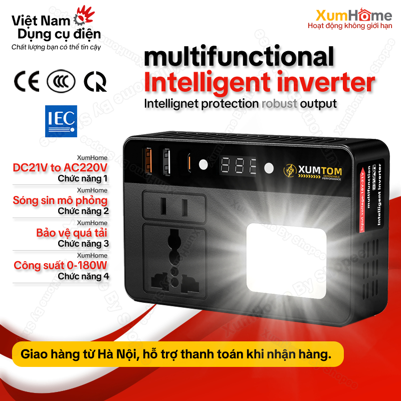 Inverter 21V Ra 220V Cho Pin Makita,Nguồn Dự Phòng Gia Dụng,Chân Pin Phổ Thông,Dùng Ngoài Trời & Mất