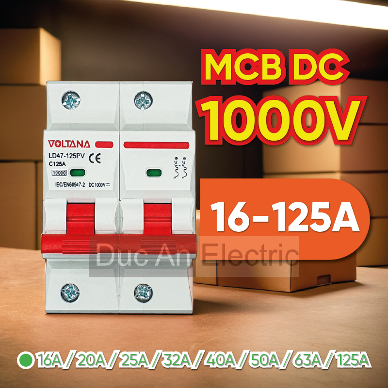 Aptomat 1 chiều CB DC 16A / 20A / 25A / 32A / 40A / 50A / 63A / 125A 1000V 2P & 4P chuyên dụng cho đ