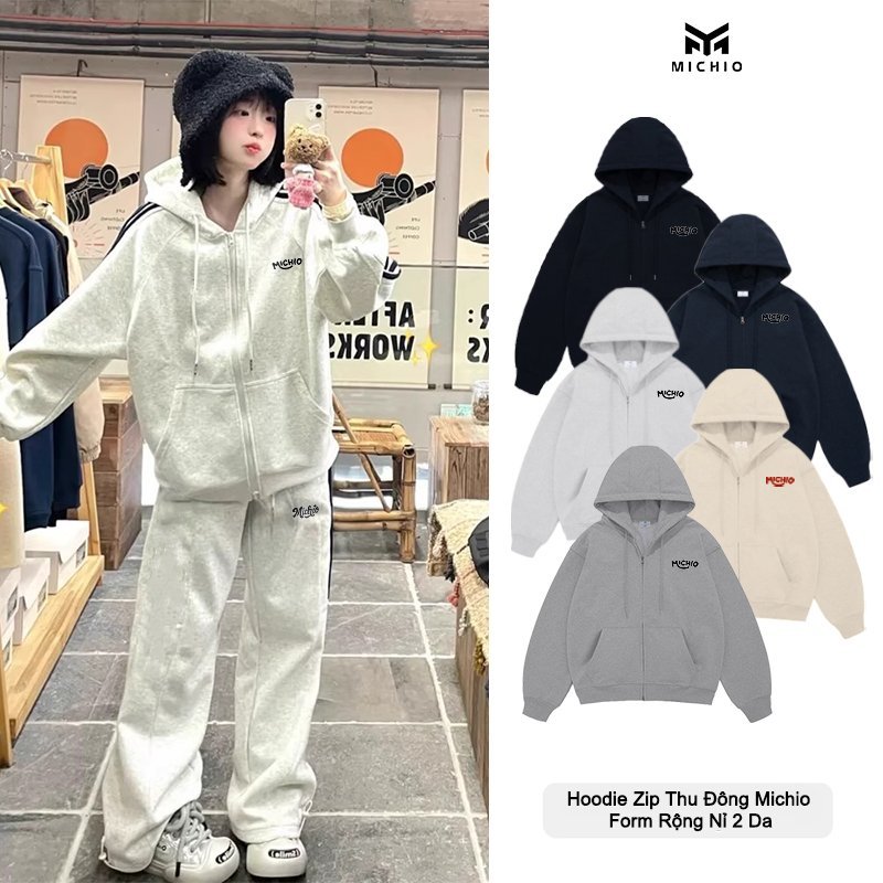 Áo Hoodie Zip MICHIO Signature Chất Nỉ 2 Da Form Rộng Unisex Cá Tính Cho Nam Và Nữ