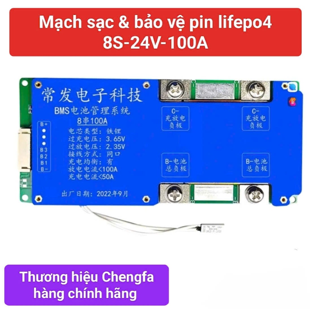 Mạch Sạc và Bảo Vệ Pin LiFePO4 8S - 24V - 100A BMS.