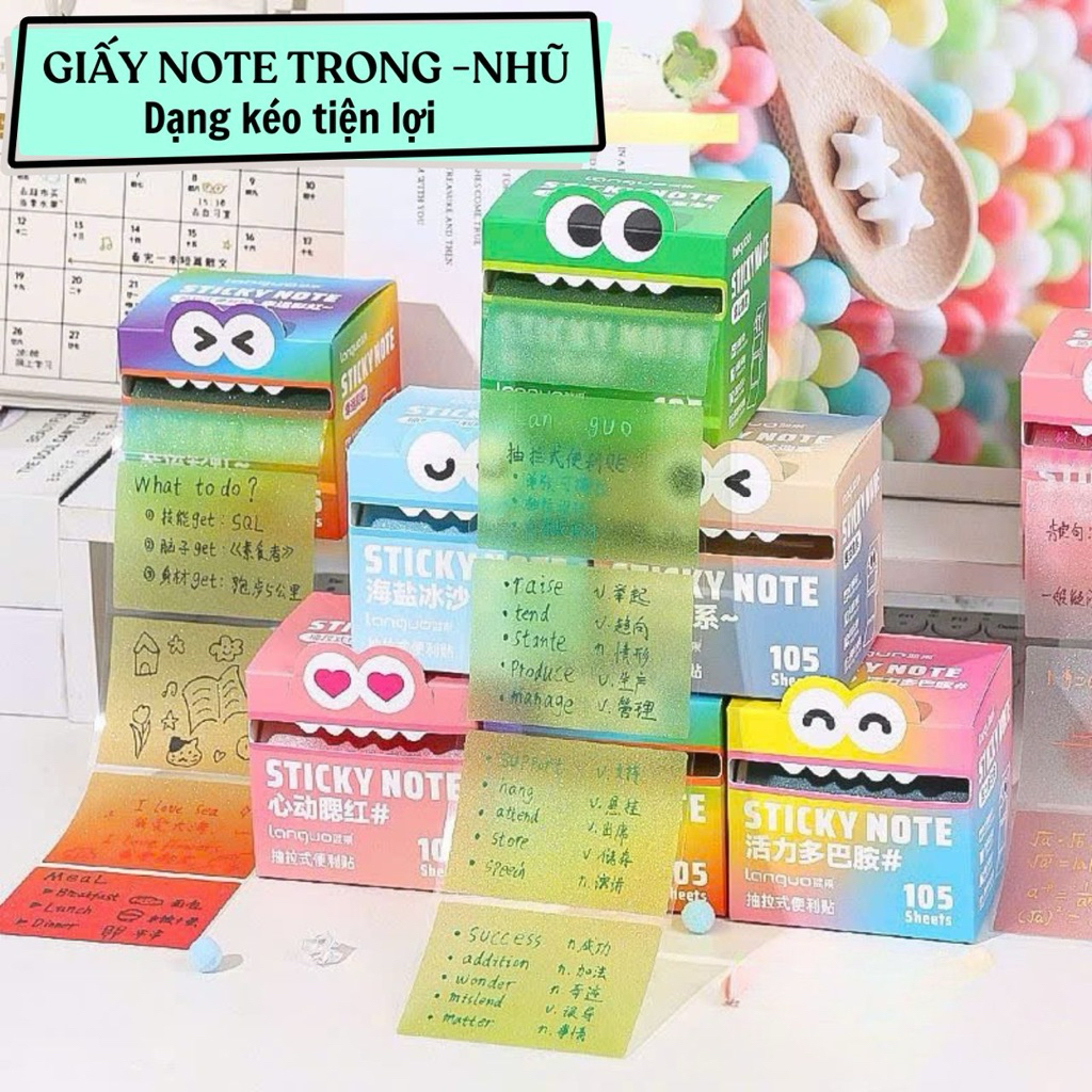 (Hàng sẵn) Miếng ghi chú Note Stick Trong- dạng nhũ Langou