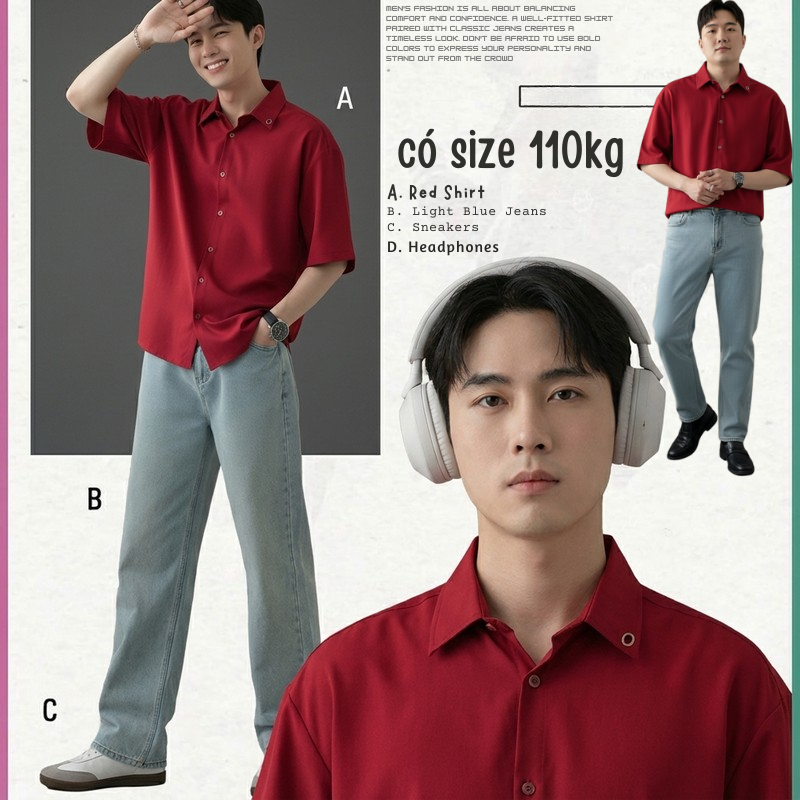 Áo sơ mi nam màu đỏ LẠC LẠC , sơ mi outfit nam mặc noel , mặc tết