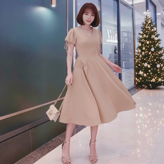 Đầm dự tiệc váy xoè xếp li eo 2 màu (kèm hình thật)