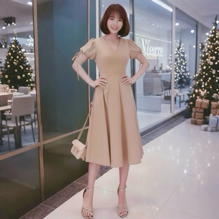 Đầm dự tiệc váy xoè xếp li eo 2 màu (kèm hình thật)