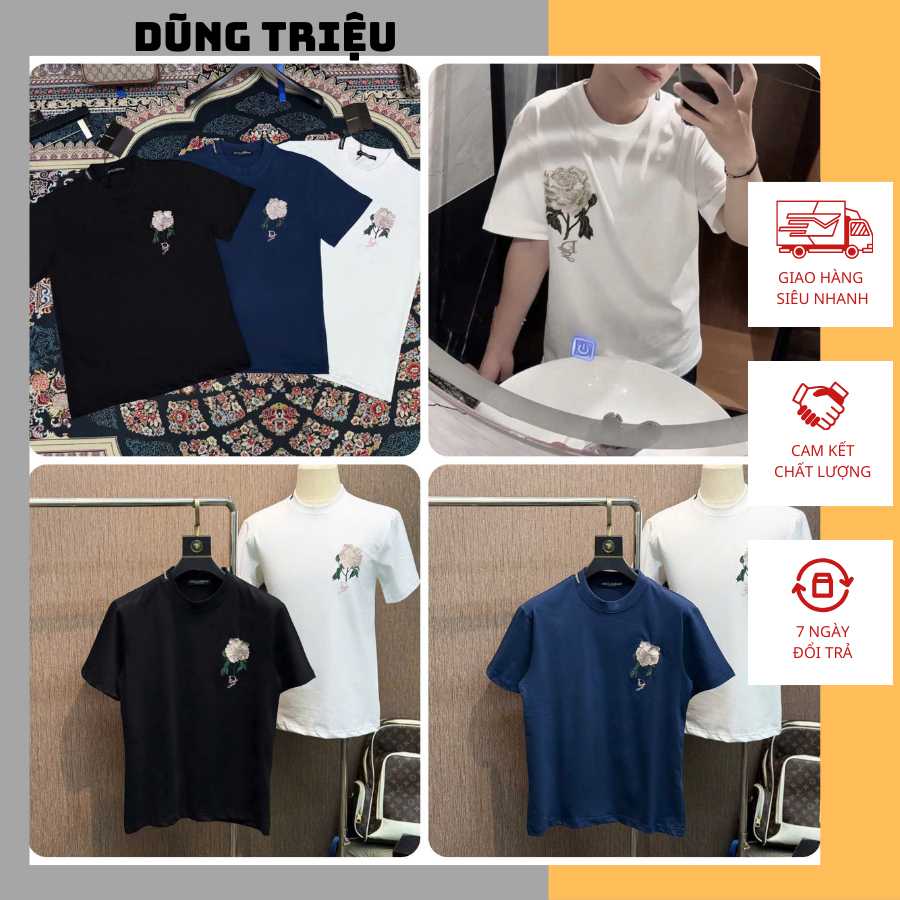 Áo Phông DG Thêu Hoa Hồng Trước Ngực Cực Đẹp - Áo Phông DG Thêu Bông Hoa Trước Ngực Cực Hot