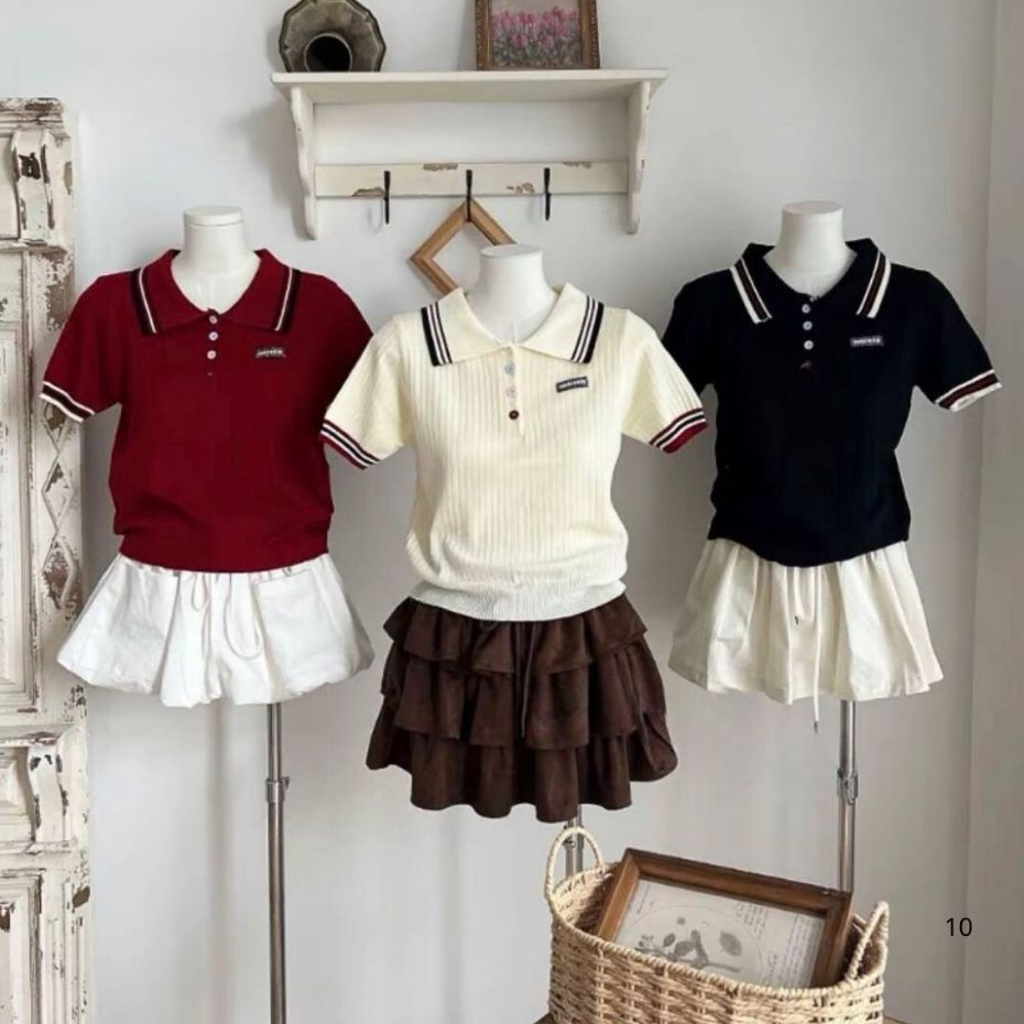 Áo Polo Len Nữ Tay Ngắn FMSTYLE Viền 3 Nút Thêu Miumiu Trẻ Trung, Thanh Lịch 25120357