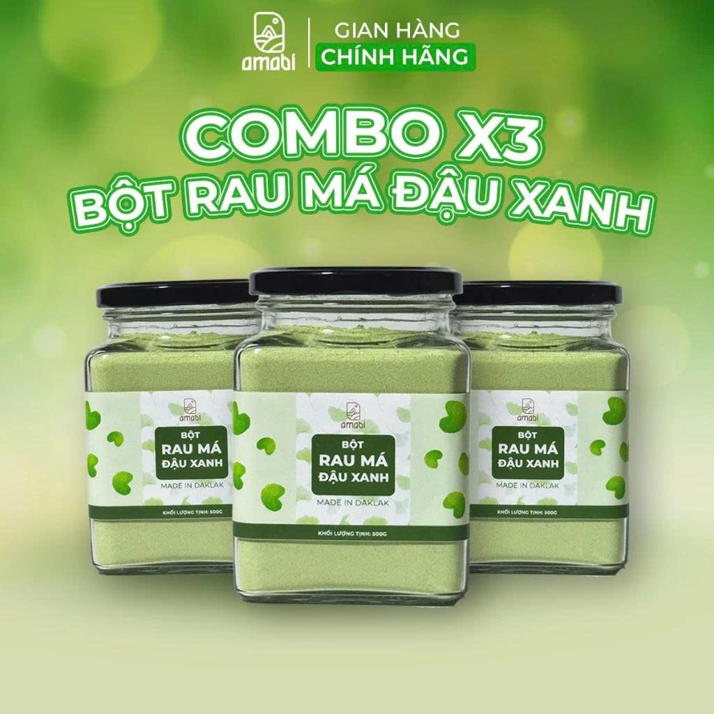  Combo 3 hũ Bột rau má đậu xanh  Amabi 1.5KG Bột pha đậu xanh rau má Đắk Lắk sấy thắng hoa thanh nhiệt 