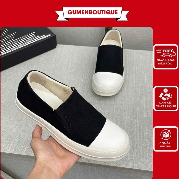 Giày lười slipon nam nữ  vải canvas dệt trơn mũi cao su trắng đế răng cưa đơn giản basic boy phố