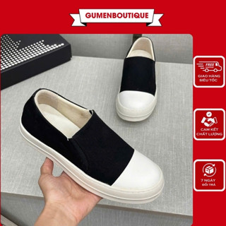 Giày lười slipon nam nữ  vải canvas dệt trơn mũi cao su trắng đế răng cưa đơn giản basic boy phố