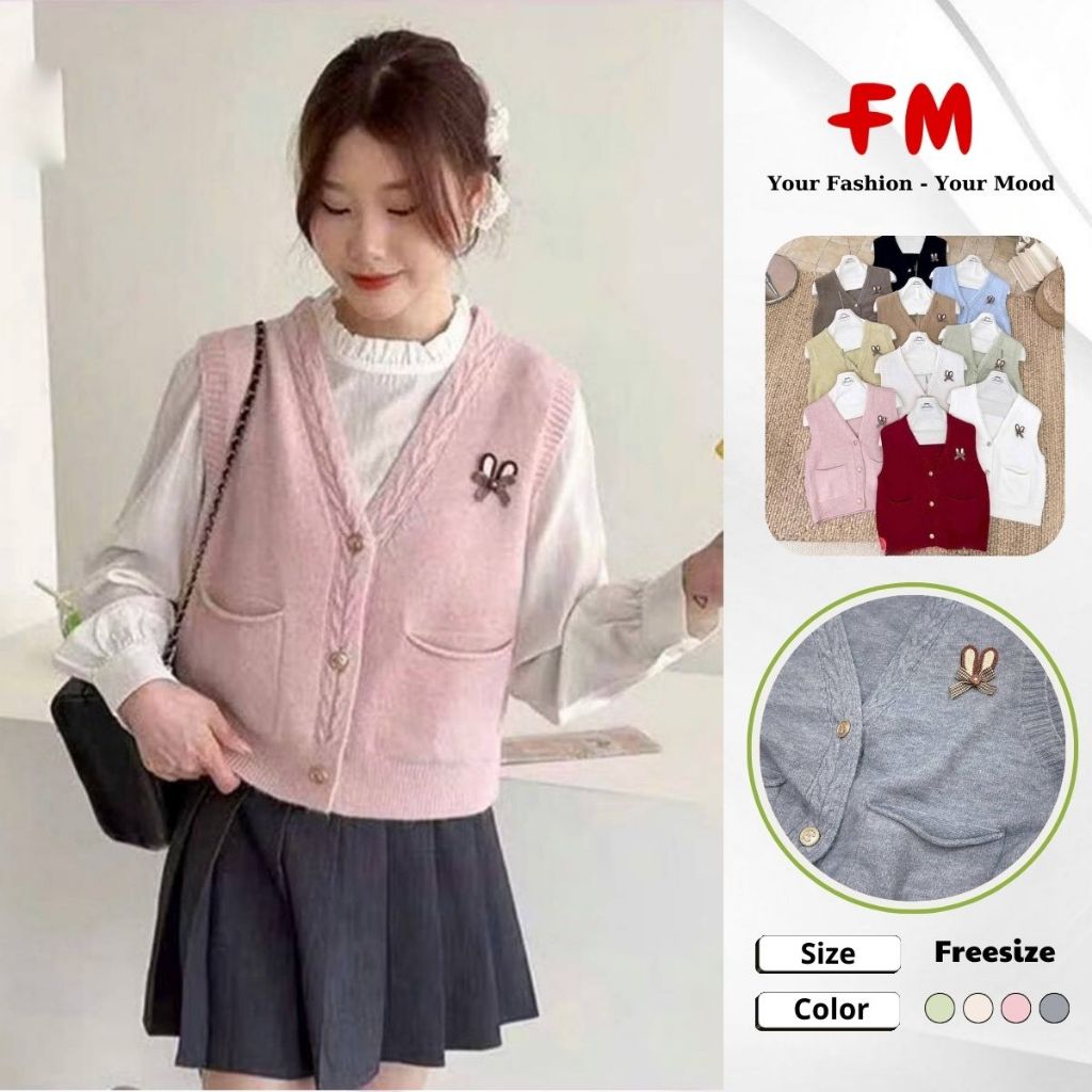 Áo Gile Len Nữ Cổ Tim Nơ 2 Túi 3 Nút Gài FMSTYLE – Thời Trang Dễ Phối,Phong Cách Trẻ Trung 25120625