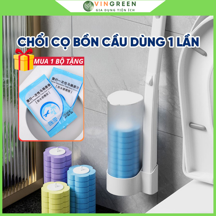 Bộ cọ vệ sinh nhà tắm dùng một lần gắn tường, cây cọ toilet xoay 360 độ - Vingreen