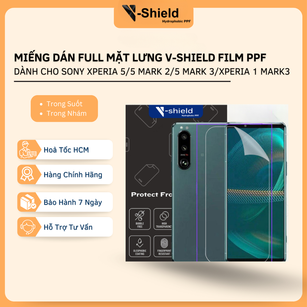 Miếng Dán Full Mặt Lưng V-Shield PPF Cao Cấp Dành Cho Sony Xperia 5/5 mark 2/5 mark 3/Xperia 1 mark3