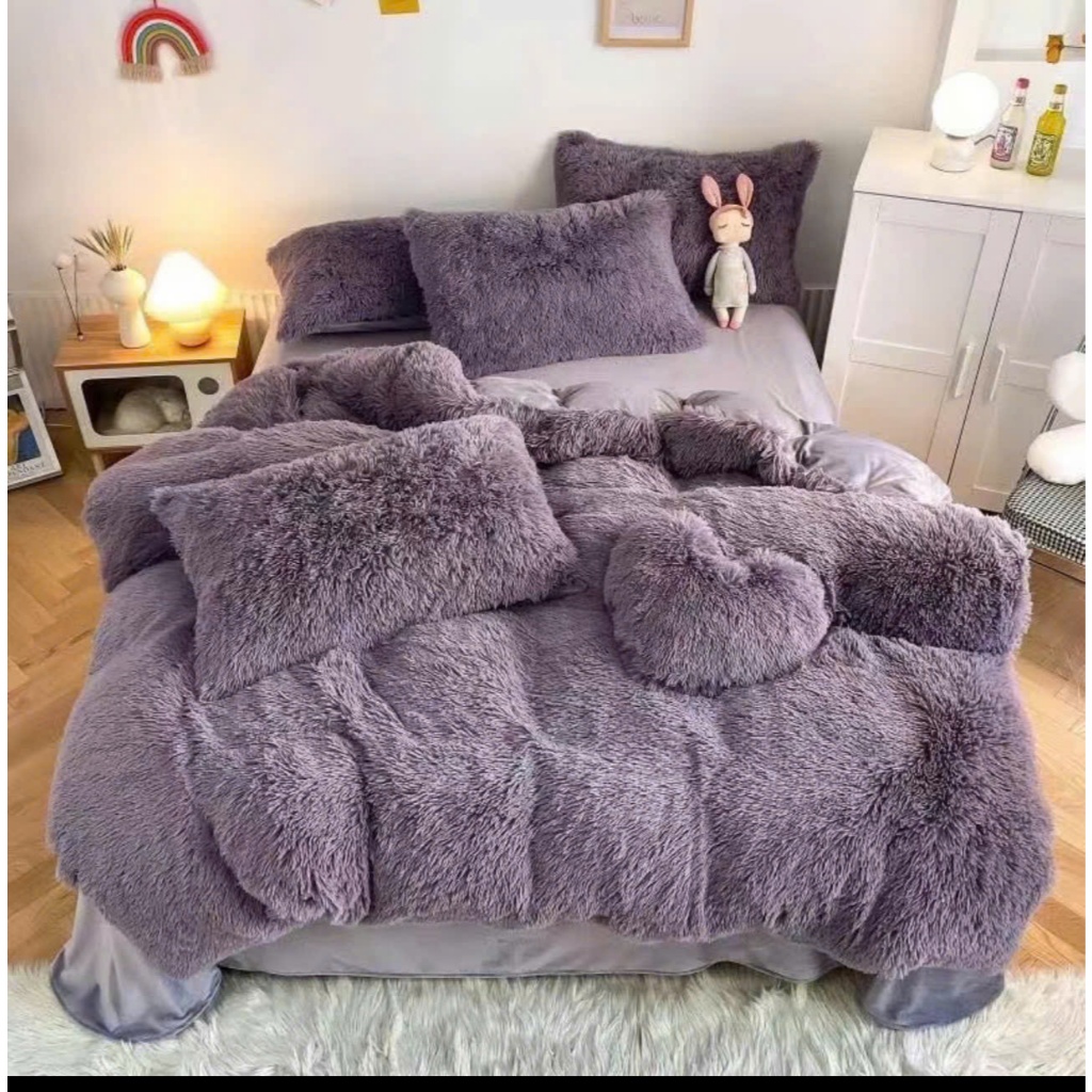 Bộ Chăn Ga Nỉ Lông Tim Mềm Mịn Ấm Áp Không Rụng Lông , Set Vỏ Chăn Tặng Kèm 1 Trái Tim