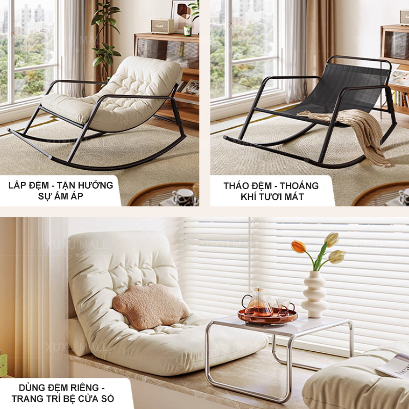 Ghế bập bênh thư giãn Đôi Thư Giãn Mềm Mại Khung Thép Chịu Lực Mạnh Dễ lắp ráp cho người cao tuổi | BigBuy360 - bigbuy360.vn