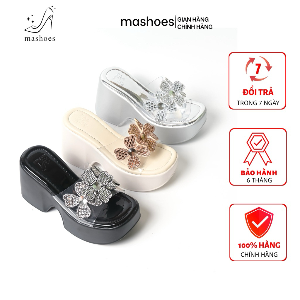Dép Xuồng Nữ 7cm 9cm Quai Trong Meca Đính Hoa Cao Cấp – Dép Nữ Cao Gót Êm Chân, Đi Tiệc Sang Chảnh D4794