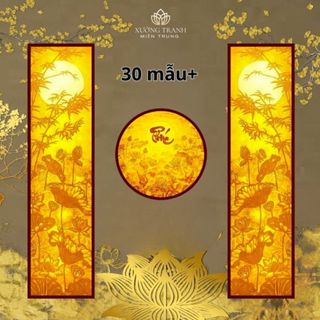   Tranh Bộ Đôi  Đèn Hào Quang in Trúc chỉ Đôi trang trí bàn thờ gia tiên ban thờ phật có đèn 