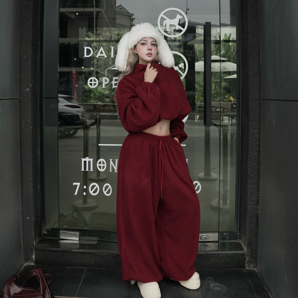 Bộ Lông Xoăn [PHOM RỘNG LÔNG MỎNG] Áo Lửng,  Quần Dài Nhẹ và Ấm Thiết Kế Ly Huong Design