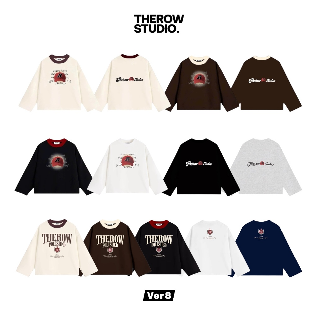 [Ver8] THEROW Áo Thun Tay Dài Long Sleeve Boxy 250gsm Form Rộng Cổ Tròn Unisex Nam Nữ Phong Cách Basic Thoải Mái ThuĐông | BigBuy360 - bigbuy360.vn
