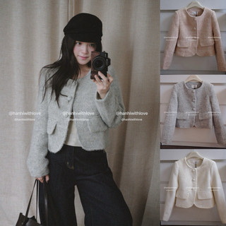  Hanhiwithlove - Áo khoac dạ ép lông cừu cúc bọc cổ tròn dài tay hàng qccc tag xifan mã 9912 