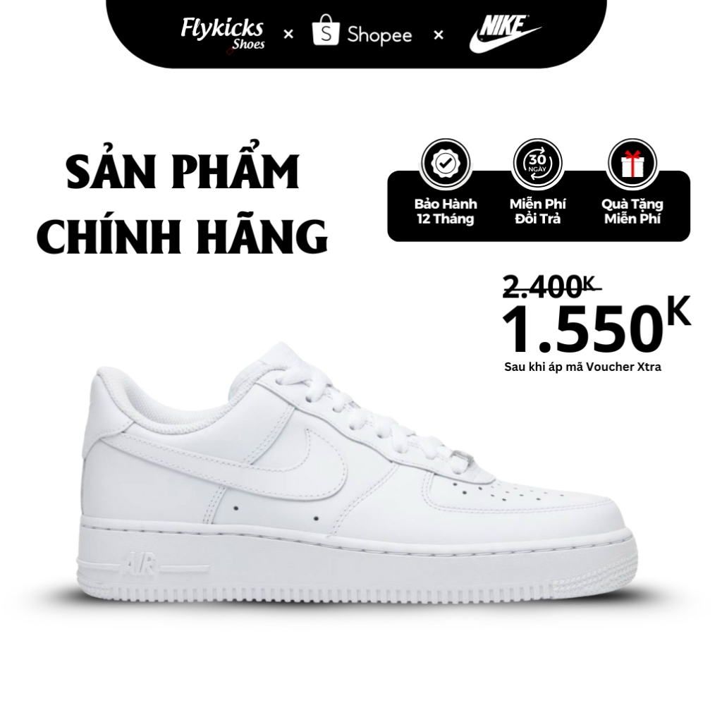 Giày Air Force 1 All White Chính Hãng, af1 real thể thao nam nữ, đổi trả 30 ngày fullbox Fly Kicks