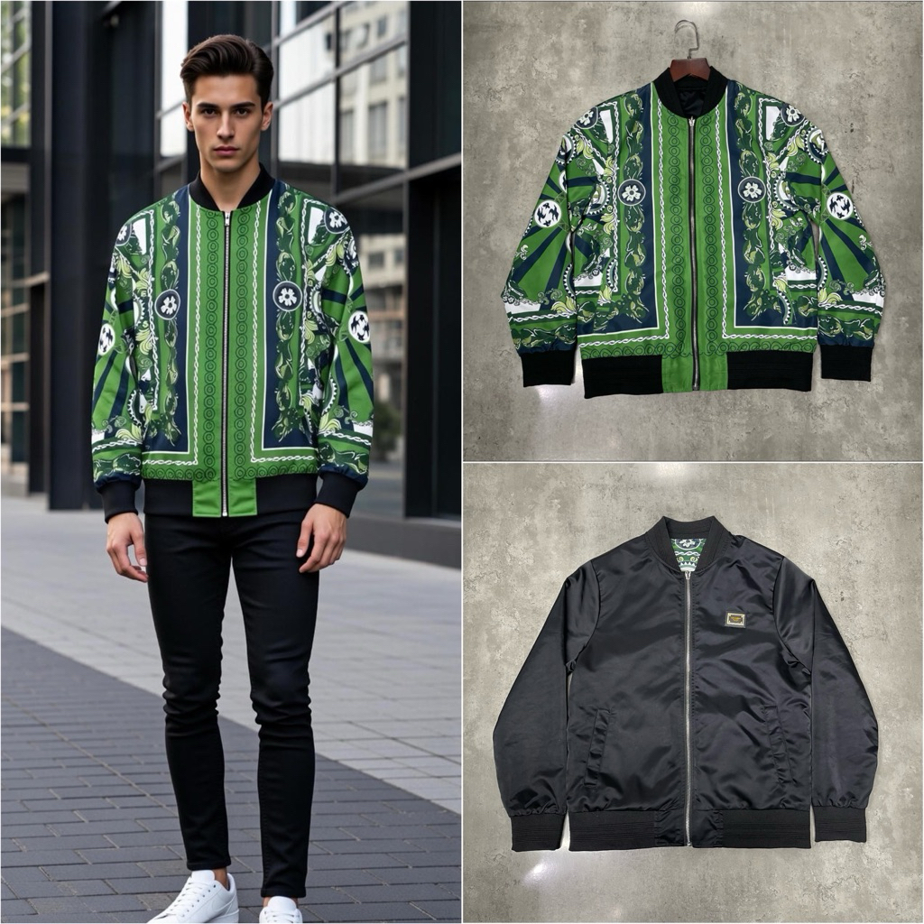 Áo khoác bomber 2 mặt chuẩn cao cấp hoạ tiết xanh lá sang trọng cực kì đẳng cấp - Ninh Shop