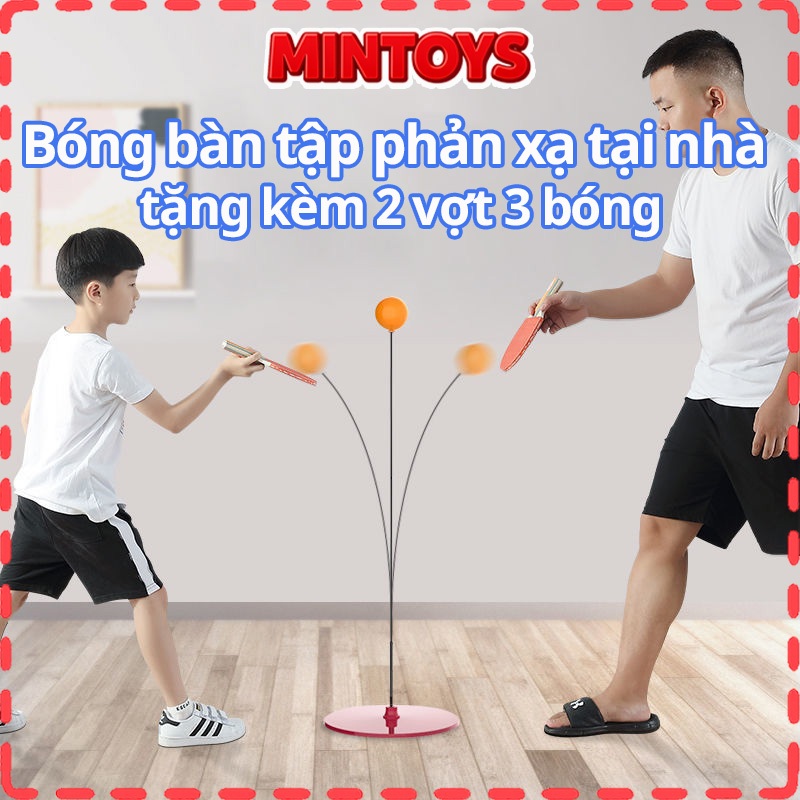Bóng bàn tập phản xạ Toys Min tại nhà tặng kèm 2 vợt 3 bóng cho bé cột bóng bàn luyện tập thi đấu
