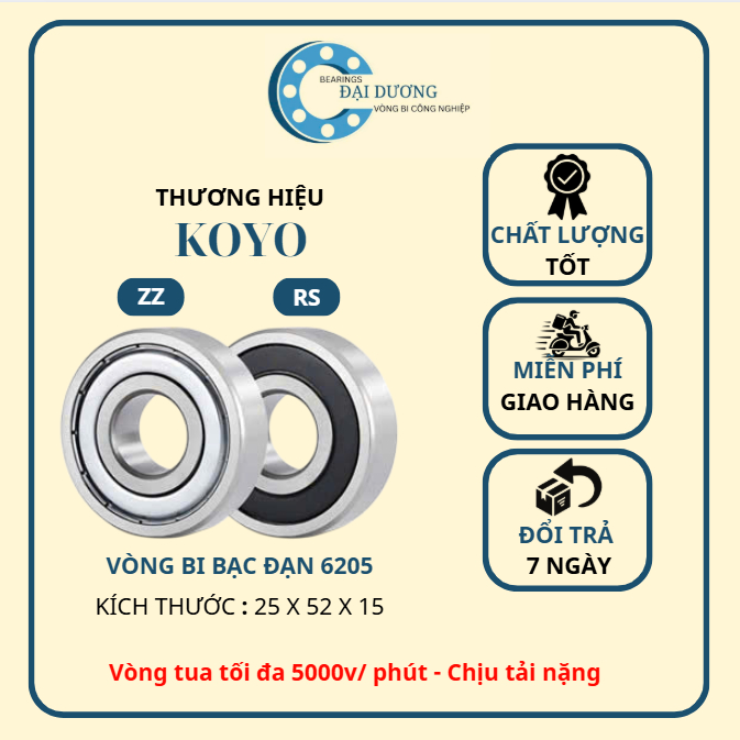 Vòng bi - Bạc đạn KOYO 6205- Hàng chất lượng tốt - Vòng tua cao - Chịu tải tốt