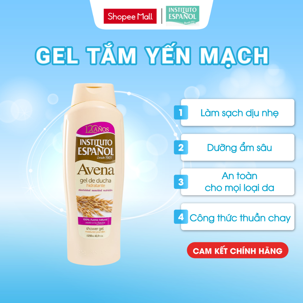 Sữa Tắm Yến Mạch Instituto Espanol Avena Shower Gel - Dưỡng Da Mềm Mại, Mịn Màng 1250ml