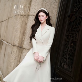  Milan Dress | Váy tiệc nữ thiết kế text kem hàn cao cấp H.I.U Fashion | dáng dài tiểu thư sang trọng HIU design 