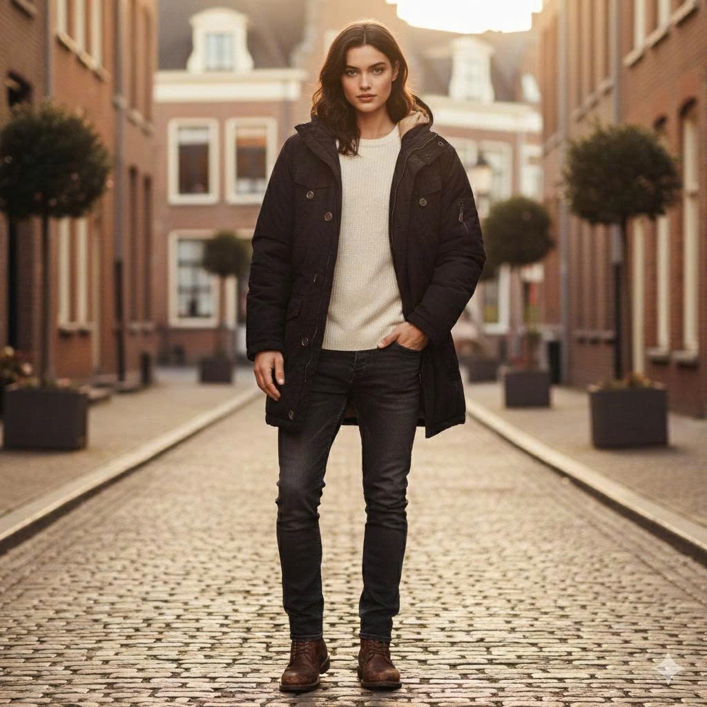 Áo Khoác Nữ Dáng Dài (Parka) Màu Đen