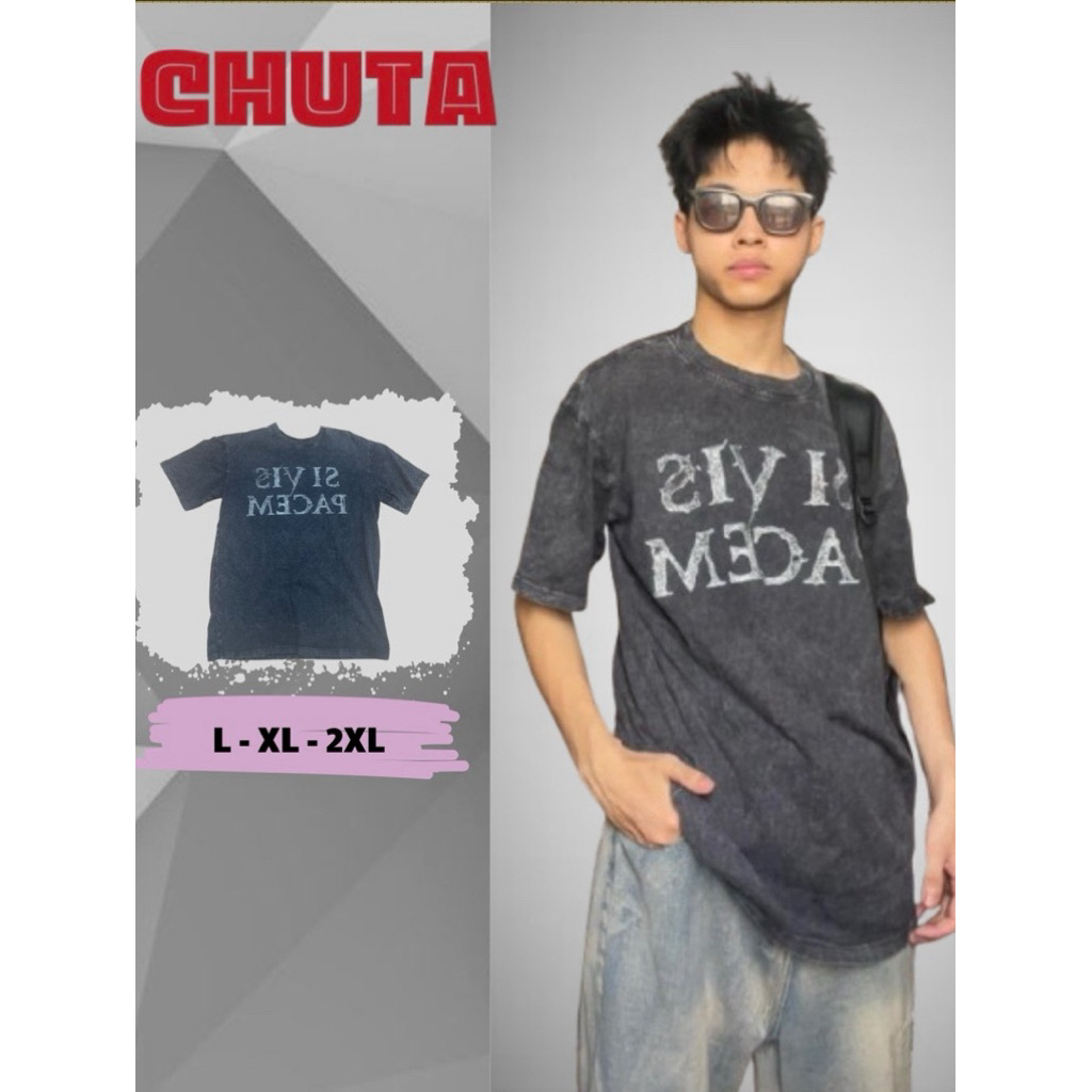 Áo Thun Acid Wash "Si Vis Pacem" - Áo Phông Loang Màu Xám Khói Form Rộng Oversize Unisex Cotton Cao 