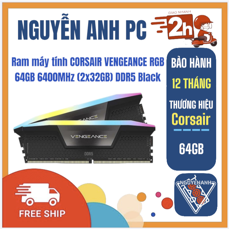 Ram máy tính CORSAIR VENGEANCE RGB 64GB 6400MHz (2x32GB) DDR5 Black