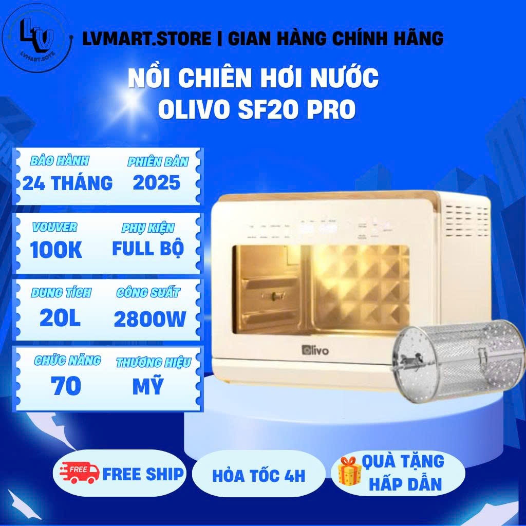 [CHÍNH HÃNG] Nồi Chiên Hơi Nước OLIVO SF20 PRO - Dung tích 20L - Inox 304