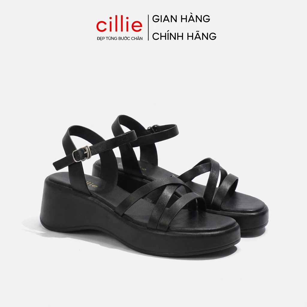 Giày Sandal Đế Xuồng Nữ Cillie Quai Chéo Đế Cao Dễ Đi Êm Chân Chống Trơn SD07