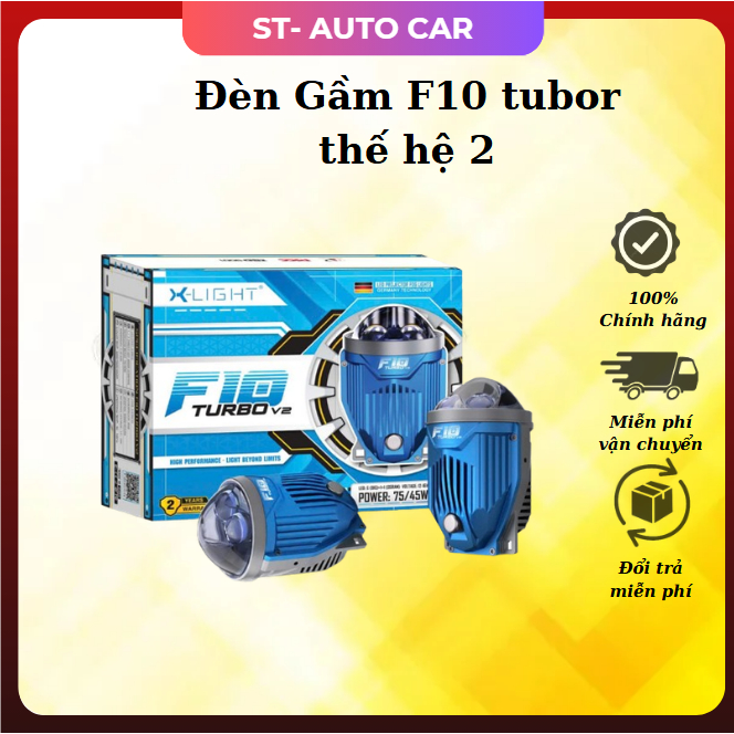 Bi gầm  F10 Turbo V2-Xlight chính hãng, có trợ sáng tâm pha