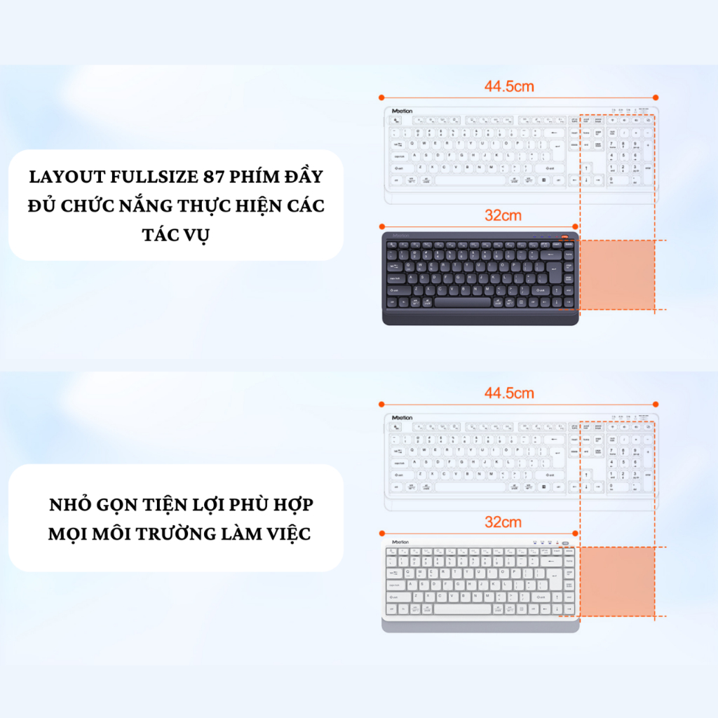 Bàn phím không dây Meetion BTK500 chống ồn dual mode Bluetooth + USB 2.4G 87 phím pin sạc sử dụng lên đến 100 giờ | BigBuy360 - bigbuy360.vn