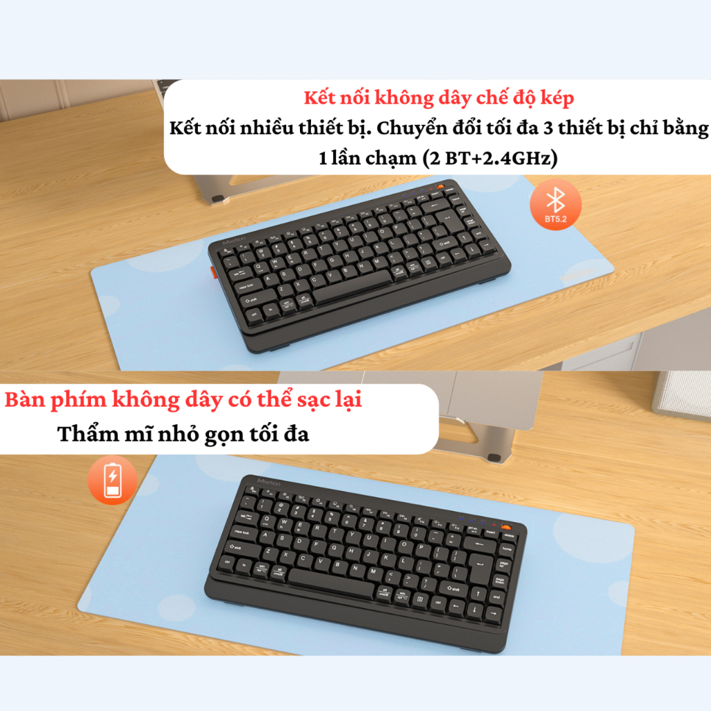 Bàn phím không dây Meetion BTK500 chống ồn dual mode Bluetooth + USB 2.4G 87 phím pin sạc sử dụng lên đến 100 giờ | BigBuy360 - bigbuy360.vn