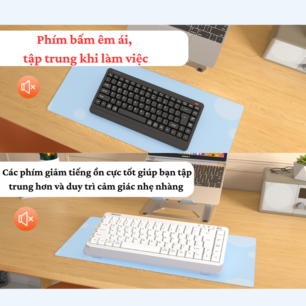 Bàn phím không dây Meetion BTK500 chống ồn dual mode Bluetooth + USB 2.4G 87 phím pin sạc sử dụng lên đến 100 giờ | BigBuy360 - bigbuy360.vn