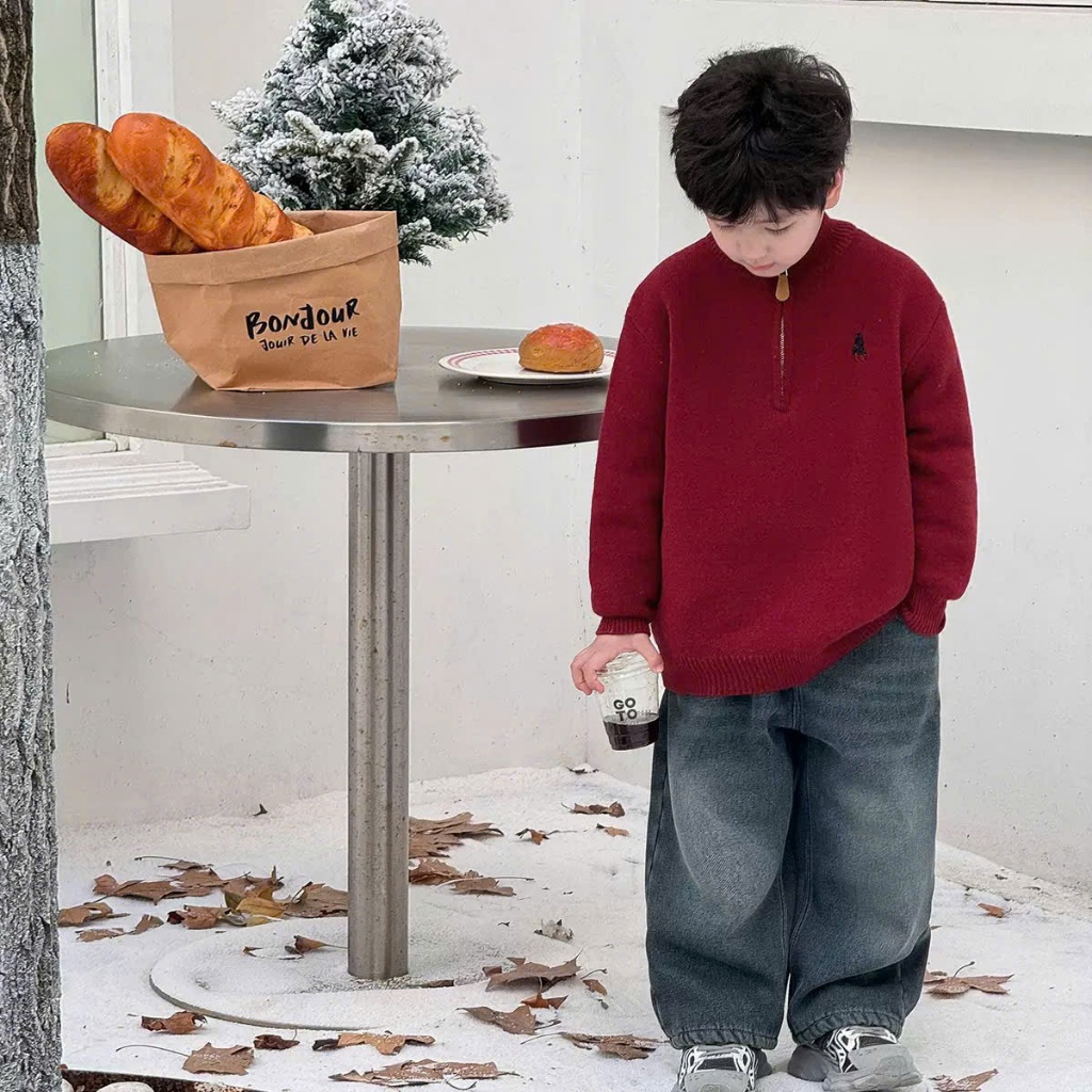 Áo len cổ trụ cho bé HK KIDS, áo len dệt kim cao cấp chuẩn Quảng Châu cho bé mặc thu đông sz 1-8 tuổ