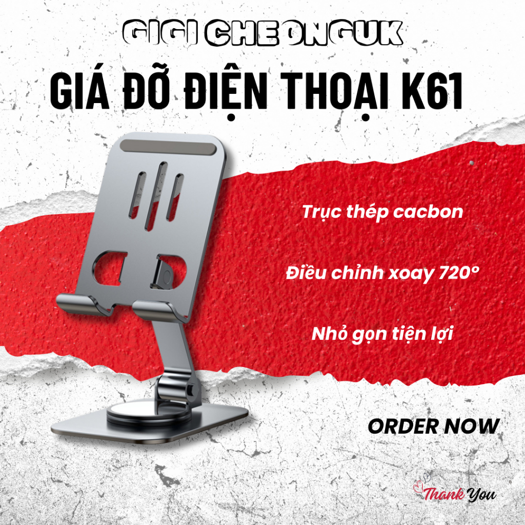 Giá Đỡ Điện Thoại Để Bàn K61 Xoay 360° Chống Trượt, Kệ Đỡ Công Thái Học Gấp Gấp Gọn Đa Năng