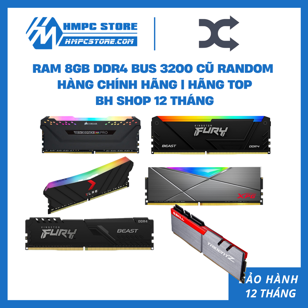 RAM PC 8GB DDR4 Bus 3200 Cũ Random | Hàng chính hãng, hãng top, BH shop 12 tháng ( Có thể yêu cầu )