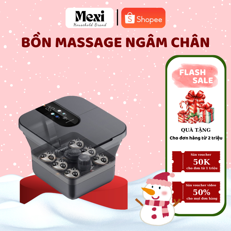 Bồn ngâm chân massage gấp gọn MEXI, máy ngâm chân với con lăn massage tự động và hồng ngoại sục khí