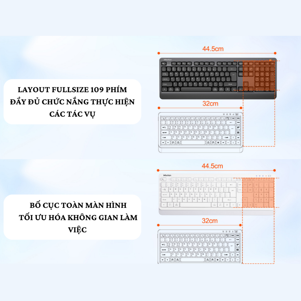 Bàn phím không dây Meetion BTK530 fullsize 108 phím dual mode Bluetooth + 2.4G chống ồn pin sạc sử dụng lên đến 100 giờ | BigBuy360 - bigbuy360.vn